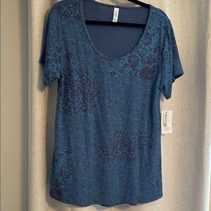 LuLaRoe Blue and Black Patterned Short Sleeve Top